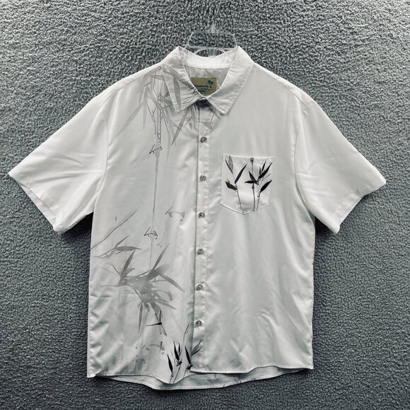 Aloha Daddy Mens Hawaiian Shirt Large Cream Tan Floral Button Front Short Sleeve - Picture 1 of 9